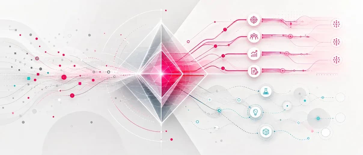 Abstract visual symbolising practical AI building blocks inside CRM