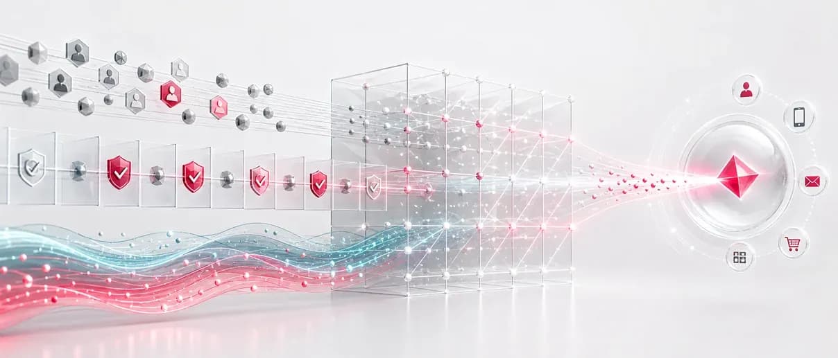 Abstract visual symbolising hyperpersonalization rooted in the data model
