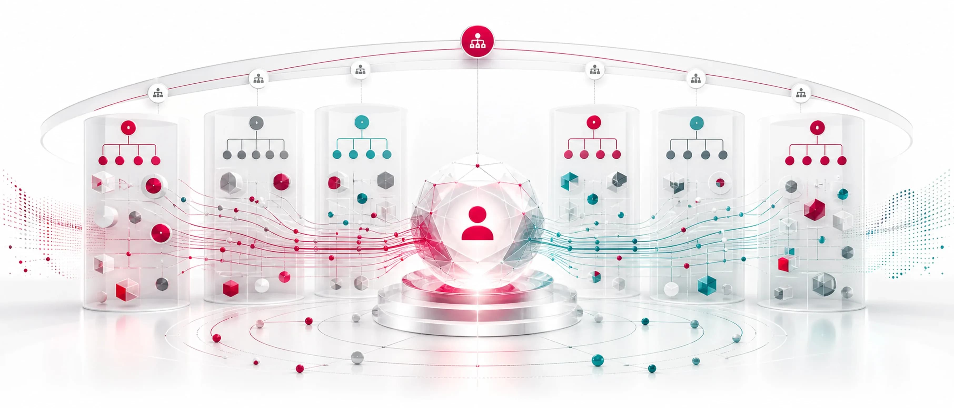 Abstract visual symbolising a single customer view across an org chart
